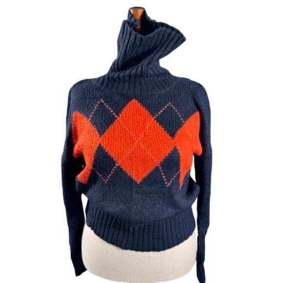 Tommy Hilfiger Navy Red Argyle British Heritage Cozy Holiday Turtleneck (Size L) - Picture 2 of 16